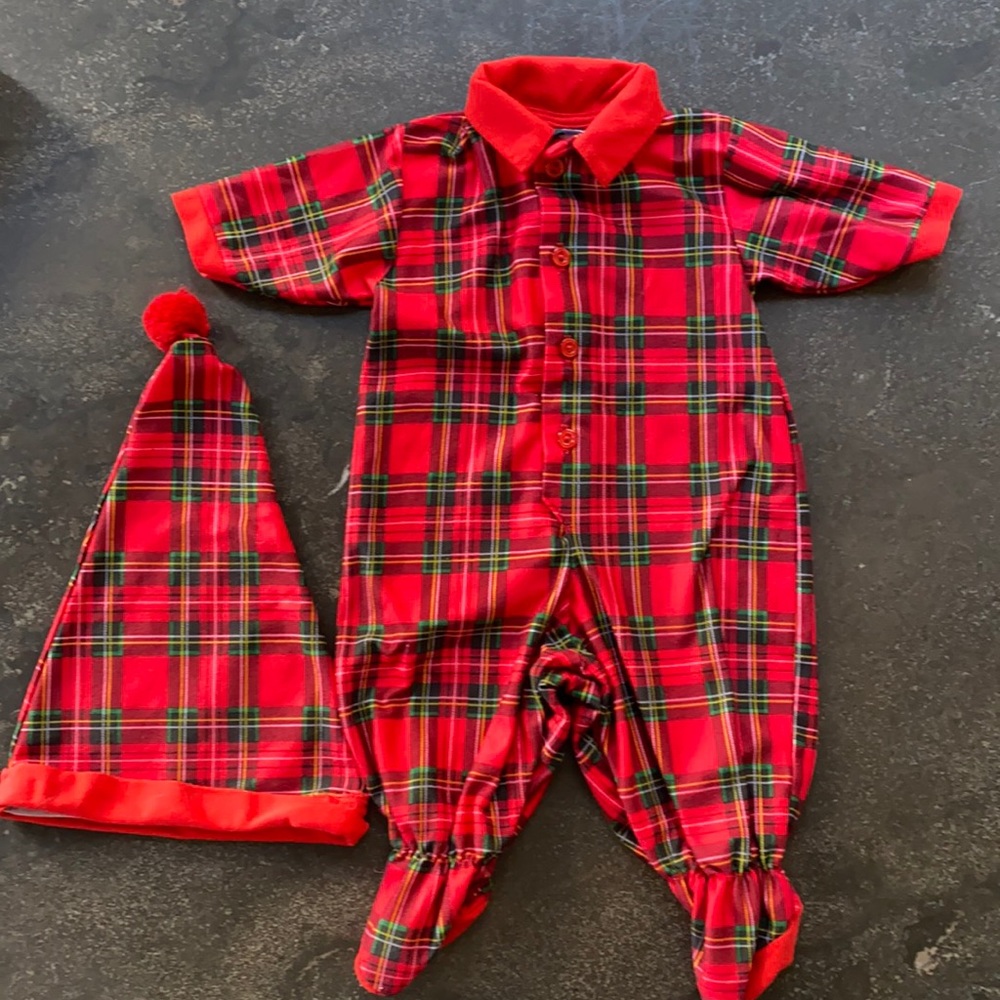 Tom & Jerry Plaid Onesie Romper & Hat - 3 months